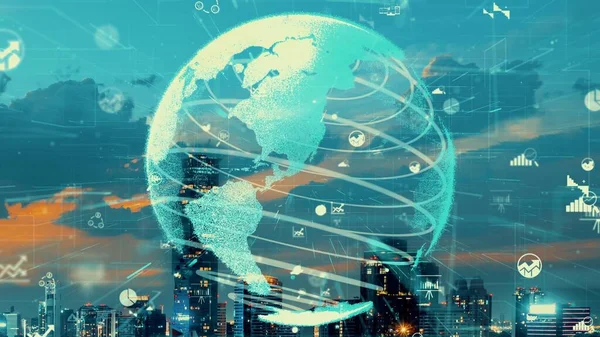 Globális Kapcsolat Internetes Hálózat Átalakítása Intelligens Városban Jövőbeli Vezeték Nélküli — Stock Fotó
