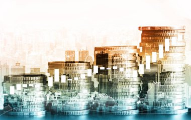 Finans ve para teknolojisi iş refahı ve varlık yönetimi kavramı. Yaratıcı grafik, refah karı elde etmek için değerli varlıklara yatırım yaparak ekonomi ve mali büyümeyi gösteriyor .
