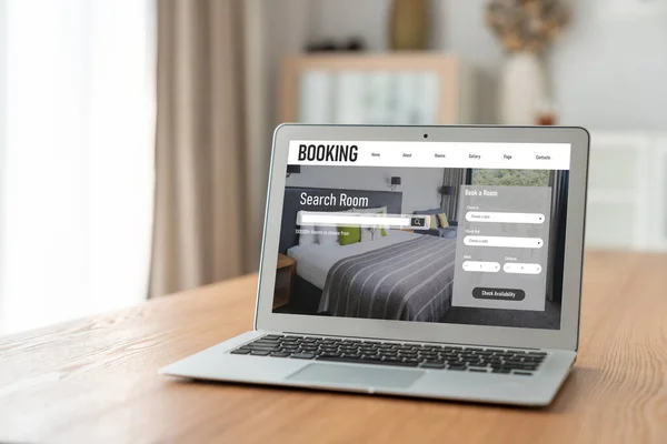 Online hotel accommodation booking website provide modish reservation system . Travel technology concept .