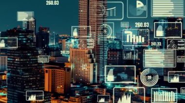 İş verileri analitik arayüzü akıllı şehrin üzerinde uçuyor ve iş zekasının geleceğini değiştiriyor. Stratejik plan için büyük verileri analiz etmek için bilgisayar yazılımı ve yapay zeka kullanılır .