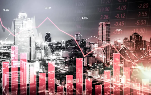 Economic Crisis Concept Shown Digital Indicators Graphs Falling Modernistic Urban — ストック写真