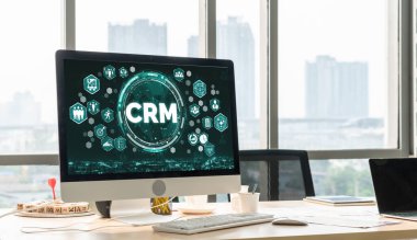CRM işletme ve işletme için modern bilgisayarda müşteri ilişkileri yönetim sistemi