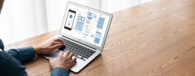 Model mobil uygulama ve web sitesi için UX UI tasarım süreci. Profesyonel uygulama geliştiricisi için kablo grafiğinin yaratıcı prototipi .