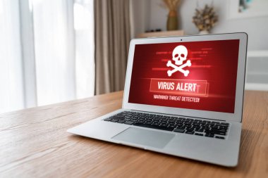 Bilgisayar ekranındaki virüs uyarısı mobil siber tehdit, hacker, bilgisayar virüsü ve kötü amaçlı yazılım tespit edildi