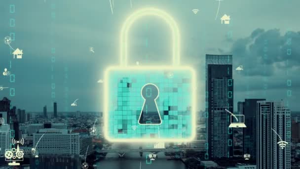 Cyberbeveiliging Gegevensbescherming Het Digitale Platform Grafische Interface Met Beveiligde Firewall — Stockvideo