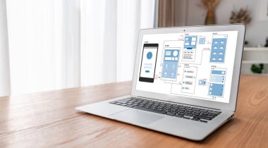 Model mobil uygulama ve web sitesi için UX UI tasarım süreci. Profesyonel uygulama geliştiricisi için kablo grafiğinin yaratıcı prototipi .