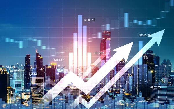 Background Financial Business Concept Digital Screen Financial Graphs Overlap Picture — Stock Fotó