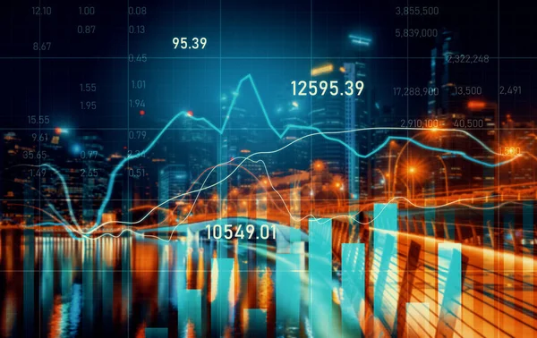 Background Financial Business Concept Digital Screen Financial Graphs Overlap Picture — Stock fotografie