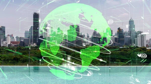 Tecnología Verde Ciudad Desplaza Hacia Concepto Alteración Sostenible Mediante Energía —  Fotos de Stock