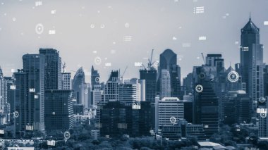 İş verileri analitik arayüzü akıllı şehrin üzerinde uçuyor ve iş zekasının geleceğini değiştiriyor. Stratejik plan için büyük verileri analiz etmek için bilgisayar yazılımı ve yapay zeka kullanılır .