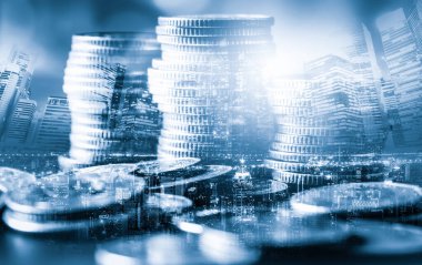 Finans ve para teknolojisi iş refahı ve varlık yönetimi kavramı. Yaratıcı grafik, refah karı elde etmek için değerli varlıklara yatırım yaparak ekonomi ve mali büyümeyi gösteriyor .