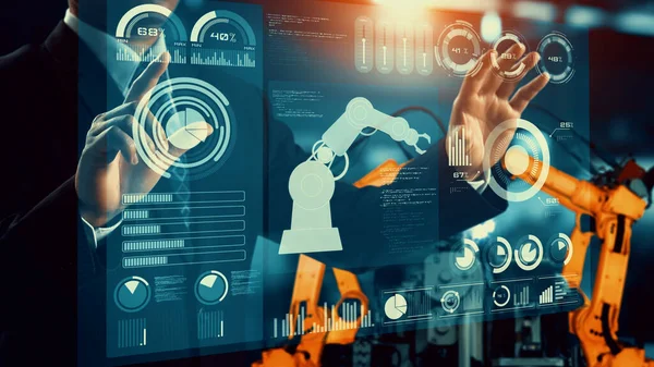 Engineer Use Cybernated Robotic Software Control Industry Robot Arm Factory — Stockfoto