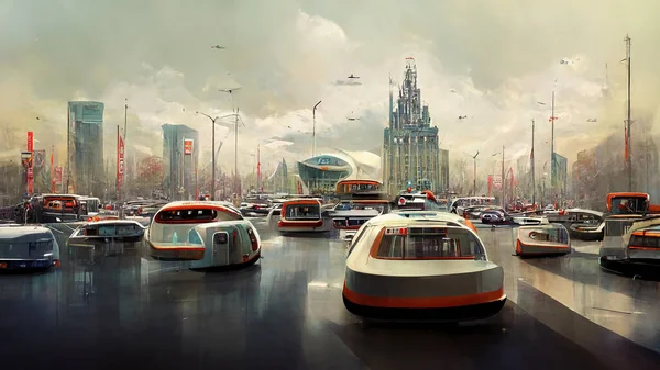Car Cyberpunk Design Street Futuristic Cityscape Mega Buildings Background Digital — Fotografia de Stock