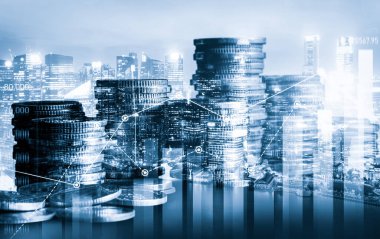 Finans ve para teknolojisi iş refahı ve varlık yönetimi kavramı. Yaratıcı grafik, refah karı elde etmek için değerli varlıklara yatırım yaparak ekonomi ve mali büyümeyi gösteriyor .