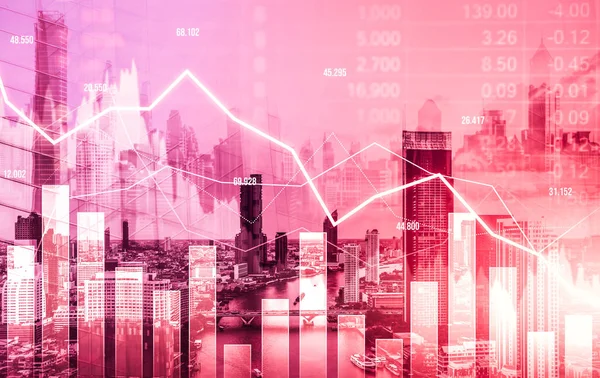 Stock Market Crash Declined Economic Graph Falling Digital Indicators Overlaps — Stock Fotó