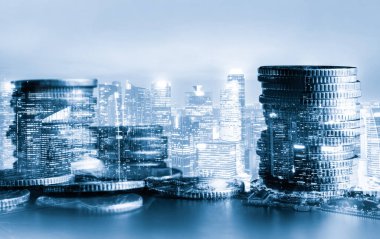 Finans ve para teknolojisi iş refahı ve varlık yönetimi kavramı. Yaratıcı grafik, refah karı elde etmek için değerli varlıklara yatırım yaparak ekonomi ve mali büyümeyi gösteriyor .