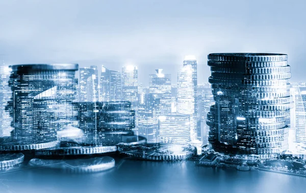 Finans ve para teknolojisi iş refahı ve varlık yönetimi kavramı. Yaratıcı grafik, refah karı elde etmek için değerli varlıklara yatırım yaparak ekonomi ve mali büyümeyi gösteriyor .