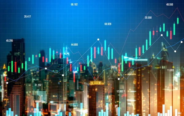 Концепция Фондового Рынка Финансовые Графики Цифровые Индикаторы Модернистским Городским Пространством — стоковое фото
