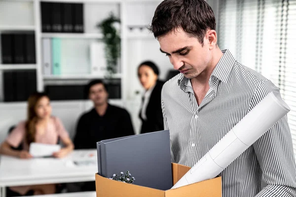 Depressed Disappointed Employee Packing His Belongings Being Fired Being Competent — Fotografia de Stock