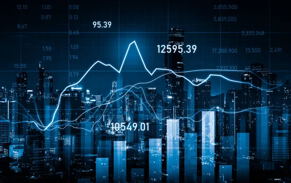 Концепція Фондового Ринку Фінансові Графіки Цифрові Індикатори Модерністською Міською Зоною — стокове фото