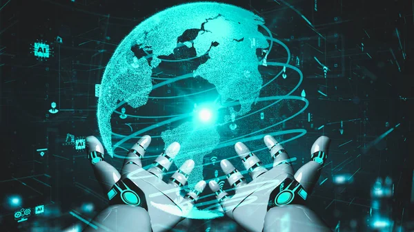 Futuristic Robot Artificial Intelligence Enlightening Technology Development Machine Learning Concept — Stock Photo, Image
