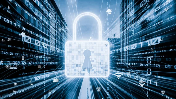 Cyber security and online data protection with tacit secured encryption software . Concept of smart digital transformation and technology disruption that changes global trends in new information era .