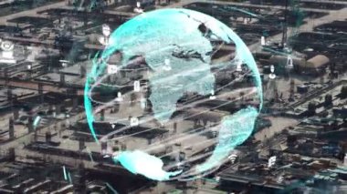 Otomasyon konseptini ve uzaktan kablosuz makine kontrolünü gösteren bir bilgisayar yazılımında fütüristik HUD kullanarak inşaat teknolojisi konsepti üzerinde değişiklik grafiği içeren konsept .