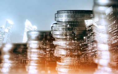 Finans ve para teknolojisi iş refahı ve varlık yönetimi kavramı. Yaratıcı grafik, refah karı elde etmek için değerli varlıklara yatırım yaparak ekonomi ve mali büyümeyi gösteriyor .