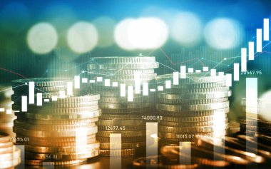 Finans ve para teknolojisi iş refahı ve varlık yönetimi kavramı. Yaratıcı grafik, refah karı elde etmek için değerli varlıklara yatırım yaparak ekonomi ve mali büyümeyi gösteriyor .