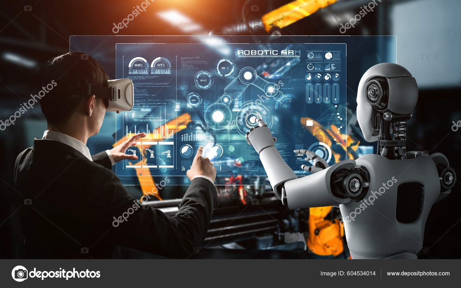 Cybernated Industry Robot Human Worker Working Together Future