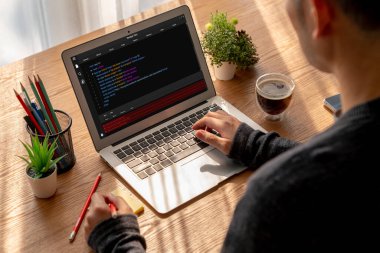 Model uygulama ve program kodlaması için bilgisayar ekranında yazılım geliştirme programlama