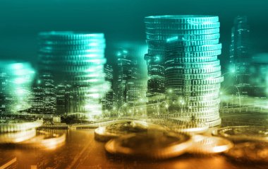 Finans ve para teknolojisi iş refahı ve varlık yönetimi kavramı. Yaratıcı grafik, refah karı elde etmek için değerli varlıklara yatırım yaparak ekonomi ve mali büyümeyi gösteriyor .