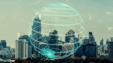 Akıllı şehirde küresel bağlantı ve internet ağı değişikliği. Gelecekteki kablosuz dijital bağlantı ve sosyal medya ağı kavramı .