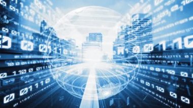 Fütürist küresel sosyal medya, insanlar iletişim ağı ve dijital veri paylaşımı kuruyor. Yeni bilgi çağındaki küresel eğilimleri değiştiren akıllı dijital dönüşüm ve teknoloji bozulması kavramı .