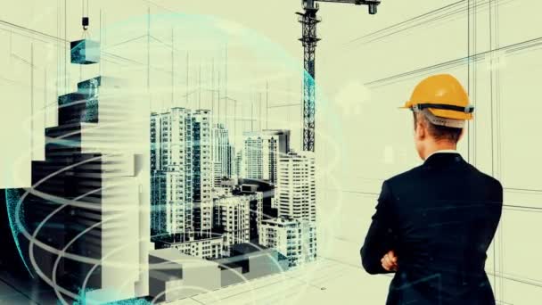 Planificación Civil Municipal Desarrollo Inmobiliario Inventivo Arquitecto Gente Mirando Dibujo — Vídeo de stock