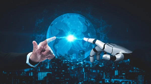 Futurystyczna Sztuczna Inteligencja Robota Oświecająca Rozwój Technologii Koncepcja Uczenia Maszynowego — Zdjęcie stockowe