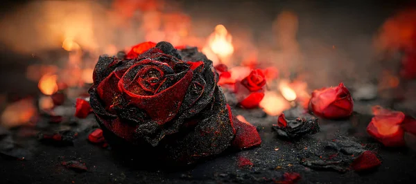 Heartbroken Concept Half Burnt Rose Leaving Some Black Ashes Embers — Stock Fotó