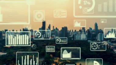 İş verileri analitik arayüzü akıllı şehrin üzerinde uçuyor ve iş zekasının geleceğini değiştiriyor. Stratejik plan için büyük verileri analiz etmek için bilgisayar yazılımı ve yapay zeka kullanılır .