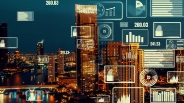 İş verileri analitik arayüzü akıllı şehrin üzerinde uçuyor ve iş zekasının geleceğini değiştiriyor. Stratejik plan için büyük verileri analiz etmek için bilgisayar yazılımı ve yapay zeka kullanılır .