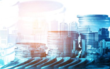 Finans ve para teknolojisi iş refahı ve varlık yönetimi kavramı. Yaratıcı grafik, refah karı elde etmek için değerli varlıklara yatırım yaparak ekonomi ve mali büyümeyi gösteriyor .