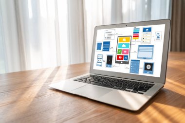 Model mobil uygulama ve web sitesi için UX UI tasarım süreci. Profesyonel uygulama geliştiricisi için kablo grafiğinin yaratıcı prototipi .