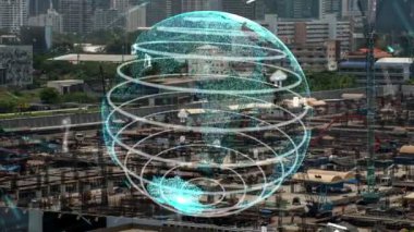 Otomasyon konseptini ve uzaktan kablosuz makine kontrolünü gösteren bir bilgisayar yazılımında fütüristik HUD kullanarak inşaat teknolojisi konsepti üzerinde değişiklik grafiği içeren konsept .