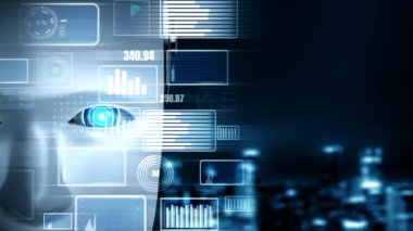 Future financial technology controll by AI robot huminoid uses machine learning and artificial intelligence to analyze business data and give advice on investment and trading decision . 3D rendering .