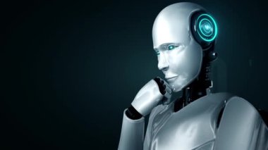 Futuristic robot artificial intelligence huminoid AI programming coding technology development and machine learning concept. Robotic bionic science research for future of human life. 3D rendering.