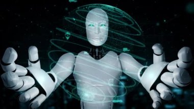 Futuristic robot artificial intelligence huminoid AI transportation analytic technology development and machine learning concept. Global robotic science research for future of human . 3D rendering.