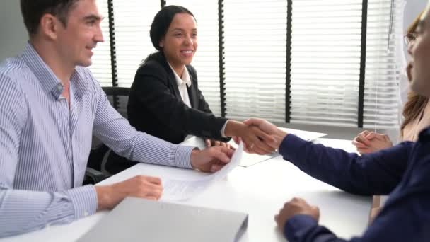 Commercial Contract Signed Competent People Various Ethnicities Shake Hands Trade — Stock video