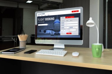 Online uçuş rezervasyon sitesi mod rezervasyon sistemi sağlar. Seyahat teknolojisi kavramı .