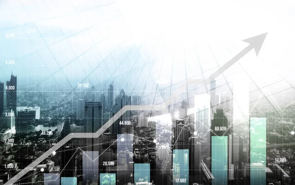 Stock Market Business Concept Financial Graphs Digital Indicators Modernistic Urban — 스톡 사진