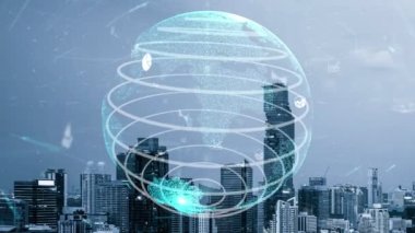 Akıllı şehirde küresel bağlantı ve internet ağı değişikliği. Gelecekteki kablosuz dijital bağlantı ve sosyal medya ağı kavramı .