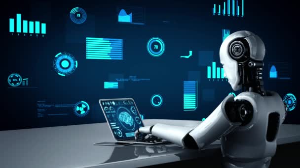 Futuristic Robot Artificial Intelligence Huminoid Industrial Factory Technology Development Machine – Stock-video